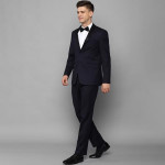 Men Navy Blue Solid Slim-Fit Single-Breasted Party Suit